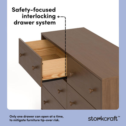 Storkcraft Texas 6 Drawer Dresser (Hazelnut) – GREENGUARD Gold Certified Baby Dresser, Interlocking Drawer System for Nursery & Kids’ Bedroom, Brown Chest for Kids Bedroom, Nursery Storage