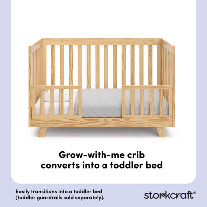 Storkcraft Beckett 3-in-1 Convertible Crib – GREENGUARD Gold Certified, Fits Standard Crib Mattress, Converts to Toddler Bed and Daybed, 4 Mattress Heights, Grow-with-Me Design (Natural)