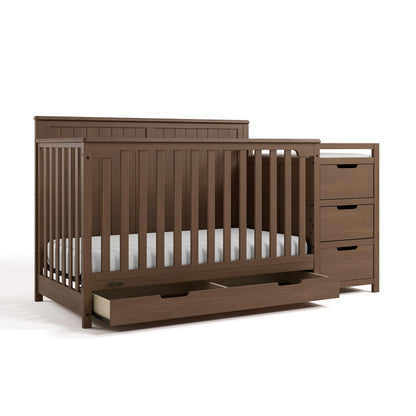 Graco Hadley 5-in-1 Convertible Crib & Changer – GREENGUARD Gold Certified, Fits Standard Crib Mattress, Converts to Toddler Bed and Full Bed, 4 Adjustable Mattress Heights (Hazelnut)