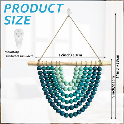 Boho Chic Wooden Bead Garland Wall Hanging Tapestry, Handcrafted Home Décor Inspired by Nature, Suitable for Living Room, Bedroom, Entryway, Nursery, Apartment & Dorm (Coastal Breeze Ombre, 12 inches)