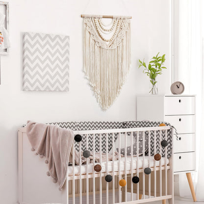 LOMOHOO Macrame Wall Hanging Boho Handmade Geometric Woven Tapestry Bohemian Wall Art Decor with Chic Wooden Beads Home Decor for Bedroom Living Room Apartment Dorm Gallery Wedding 16.5"x30"