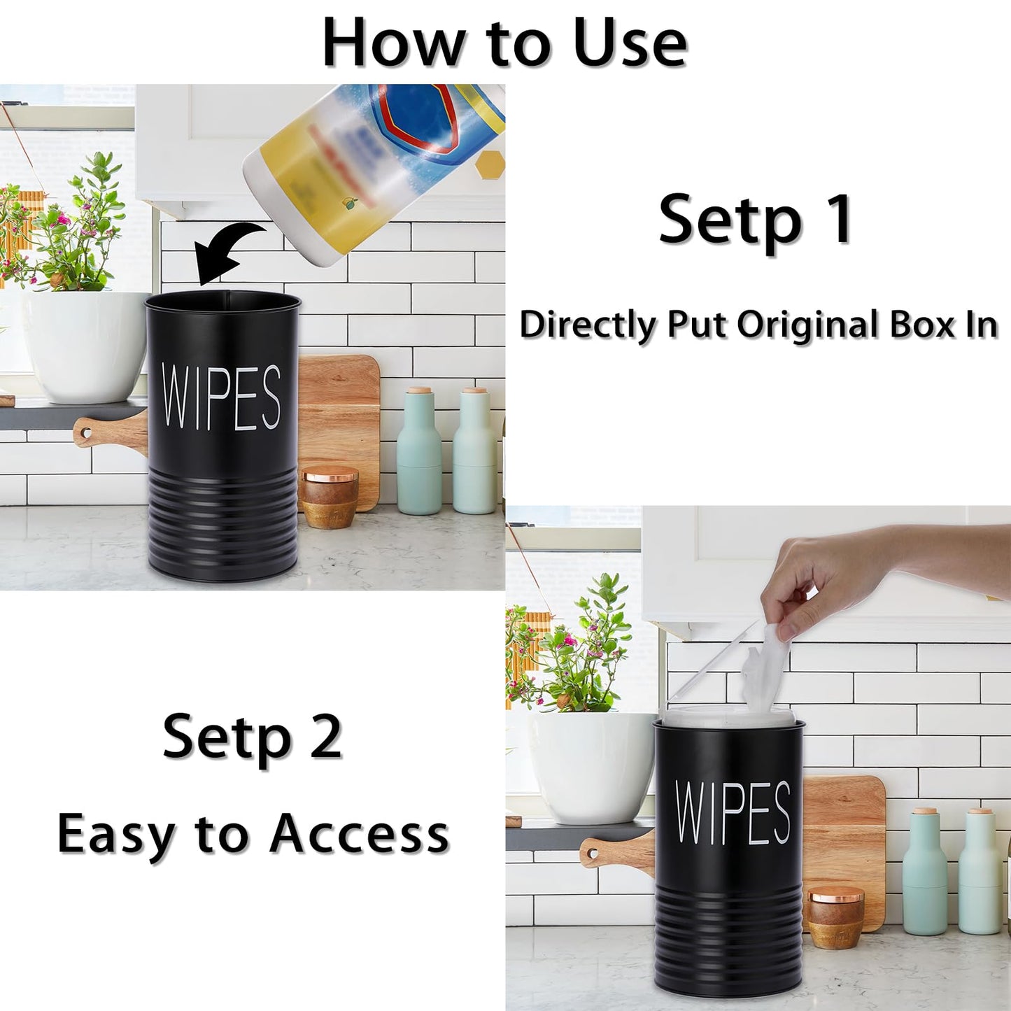 Kokone Wipes Dispenser Farmhouse Wipes Container with Matte Finish Compatible for Clorox Lysol Sturdy Galvanized Iron Wipes Holder for Kitchen,Bathroom,Office,School Table Countertop,Black