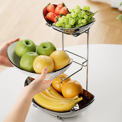 Acliys Fruit Bowl, 3 Tier Ceramic Fruit Basket, Serving Stand Serving Bowl with Metal Rack, Porcelain Kitchen Bowls for Fruit and Vegetable Storage Snack Nuts Dessert Cake Tray for Party Wedding