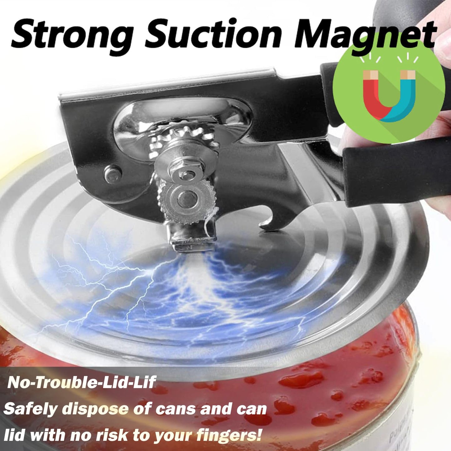 [Upgrade] Commercial Can Opener, Durable All-Steel Construction - RICKUNCL Hand Crank Can Opener with Magnet, Comfortable Extra-long Handles, Oversized Knob, Professional Ergonomic & Easy for Big Cans