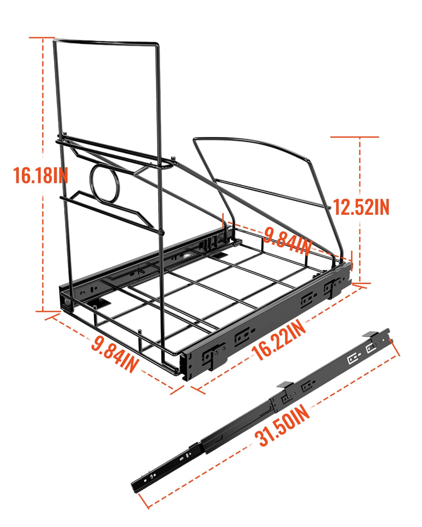 pbugac Pull Out Trash Can Holder, Adjustable Heavy Duty Cabinet Slide Out Kit for 7-11 Gallon Trash Cans, Under Sink Trash Can Rack with Smooth Ball Bearing Slides, Black, Trash Can Not Included