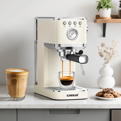 CHULUX Slim Espresso Machine with Milk Frother, 20 Bar Professional Italian Pump Espresso Coffee Machine for Home Cappuccino & Latte Maker, Stainless Steel, Creamy