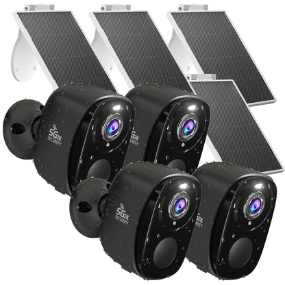 4PC 2K Security Camera Wireless Outdoor, Solar Camera for Home Security, Battery Powered WiFi Security Cameras with Color Night Vision, AI Motion Detection, 2-Way Audio, IP65, SD/Cloud, Works Alexa G