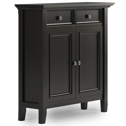 SIMPLIHOME Amherst 36-inch Wide Transitional-Style Storage Cabinet in Hickory Brown with Drawers and Adjustable Shelves for Entryway or Living Room
