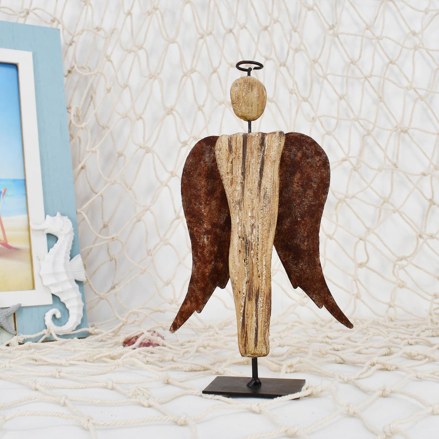Veclotch 8.25“H Rustic Wood Angel Figurine Hand Craved Sculpture Table Top Decoration Farmhouse Statue Home Decor Memorial Gift