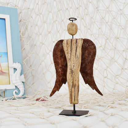 Veclotch 8.25“H Rustic Wood Angel Figurine Hand Craved Sculpture Table Top Decoration Farmhouse Statue Home Decor Memorial Gift