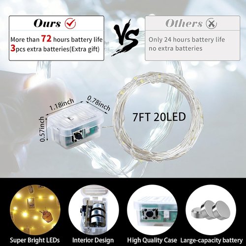 **Skiennix 8-Pack White Fairy Lights - 7Ft 20 LED Twinkle String Lights | Battery Operated & Waterproof for Weddings, Parties, & Decor**