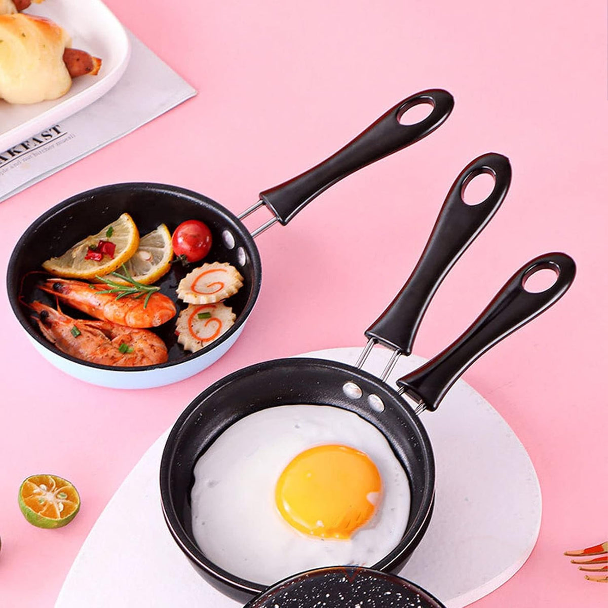 Dpofirs Mini Induction Frying Egg Pan, 4.7in Single Egg Small Pan with Heat Insulation Long Handle