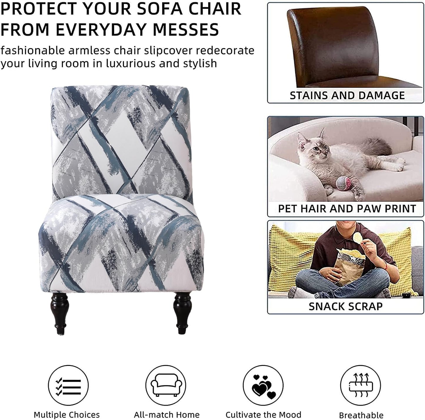 lihuitong Armless 2 Armless Armless 24) Chair Slipcover Pieces Printed Accent Chair Cover Stretch Spandex Slipper Chair