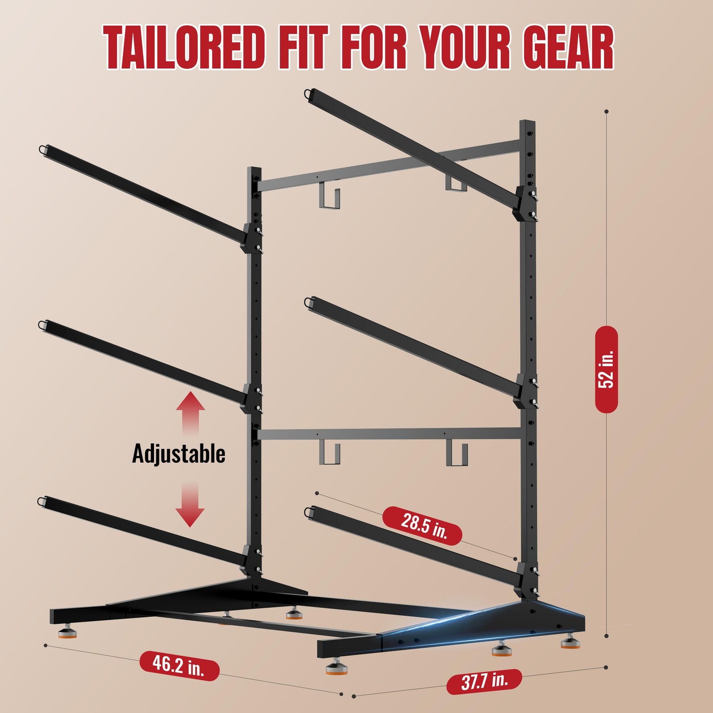 NIMBLERACK 3-Tier Kayak Storage Rack, Heavy Duty Free-Standing Canoe Stand 330lb, 304 Stainless Steel Anti-Snap Molded Joint, Adjustable Vertical Holder for Garage Outdoor Lakeside Seaside(Black)