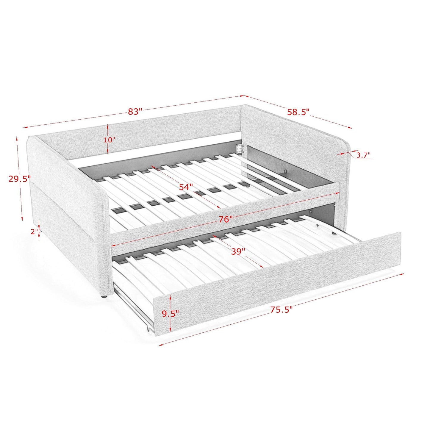 KEIKI Full Size Upholstery Tufted Daybed with Erectable Trundle, Full to King Design Modern Extendable Boucle Sofa Bed, Easy Assembly, No Box Spring Required, for Living Room and Bedroom, Beige