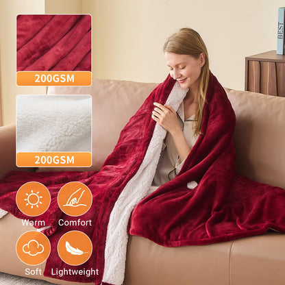 Electric Heated Blanket Queen Size 84''x90'' Soft Flannel & Sherpa Electric Blanket with 10 Heating Levels, Automatically Shut Down After 8h with Overheat Protection Machine Washable