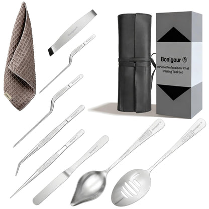 Chef Plating Tools,Professional Culinary Plating Tool Set,Chef Garnish Tools Kit,Fish Tweezers,Pastry Spatula,Cake Decorating Tweezers for Molecular Gastronomy (Silver)