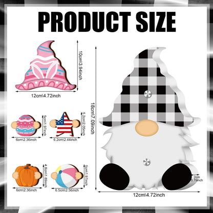 Qunclay 33 Pcs Interchangeable Wooden Gnome Decor Summer 4th of July Patriotic Tiered Tray Decor Set with Magnet and Detachable Hats Holiday Table Centerpieces for Home(Stylish)