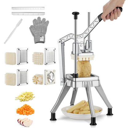 FOHRER Commercial Vegetable Chopper French Fry Cutter – Heavy Duty Potato Dicer with 4 Stainless Steel Blades (1/4", 3/8", 1/2", 6-Wedge) for Restaurant, Food Truck & Commercial Kitchen Prep
