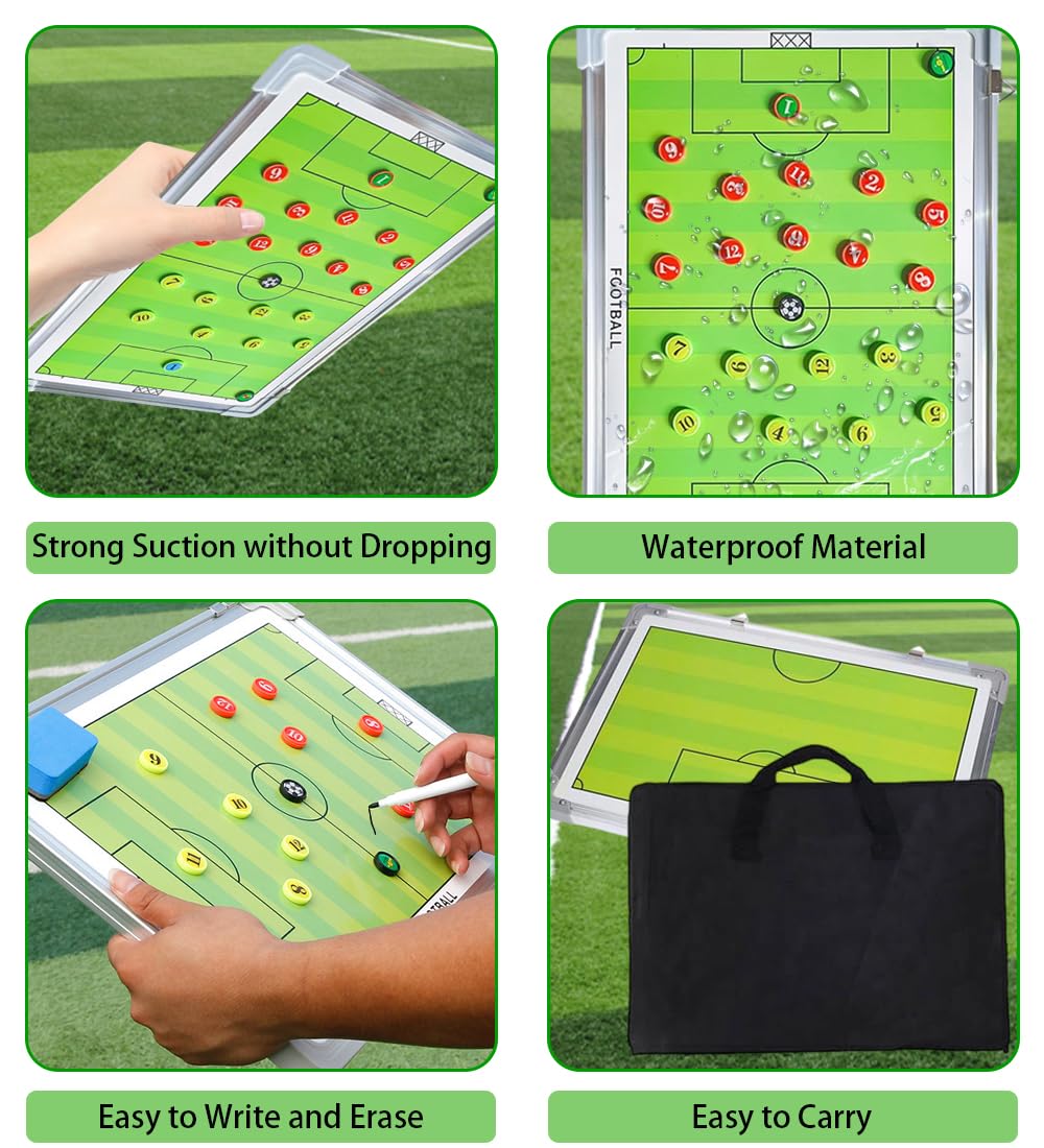 Nuburbur Magnetic Soccer Coaching Board, Double-Sided Dry Erase Tactics Board with Player Markers, Pen and Eraser, Portable Clipboard for Coaches, Coach Training Equipment Coach Gift