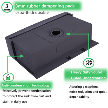 VC CUCINE 33x22 Inch Drop In Gunmetal Black Farmhouse Sink, 16 Gauge Stainless Steel Single Bowl Apron Front Workstation Farm Sink With Accessories