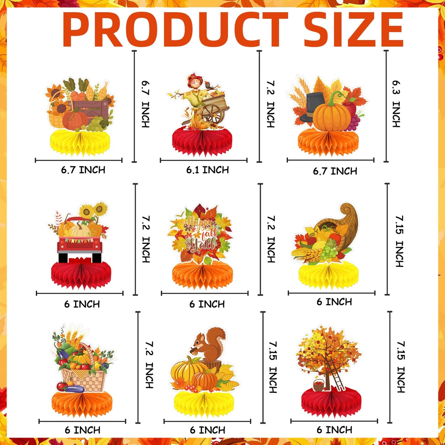 9Pcs Fall Centerpiece Table Decorations Fall Party Decorations Thanksgiving Table Centerpiece Turkey Centerpiece Pumpkin Honeycomb for Thanksgiving Table Decoration Autumn Birthday Party Supplies