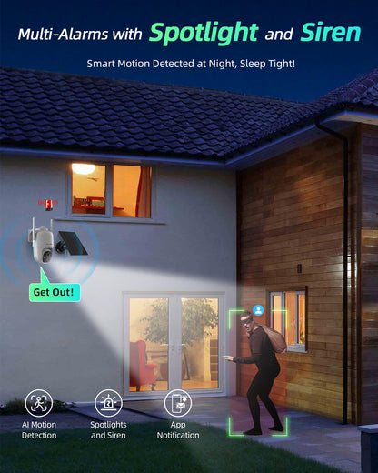MaxiViz 2K Solar Camera Security Outdoor, 100% Wire-Free Security Cameras Wireless Outdoor with Solar Panel, 360° Panoramic View, Color Night Vision, AI Motion Detection, IP66 Weatherproof, 2 Pack