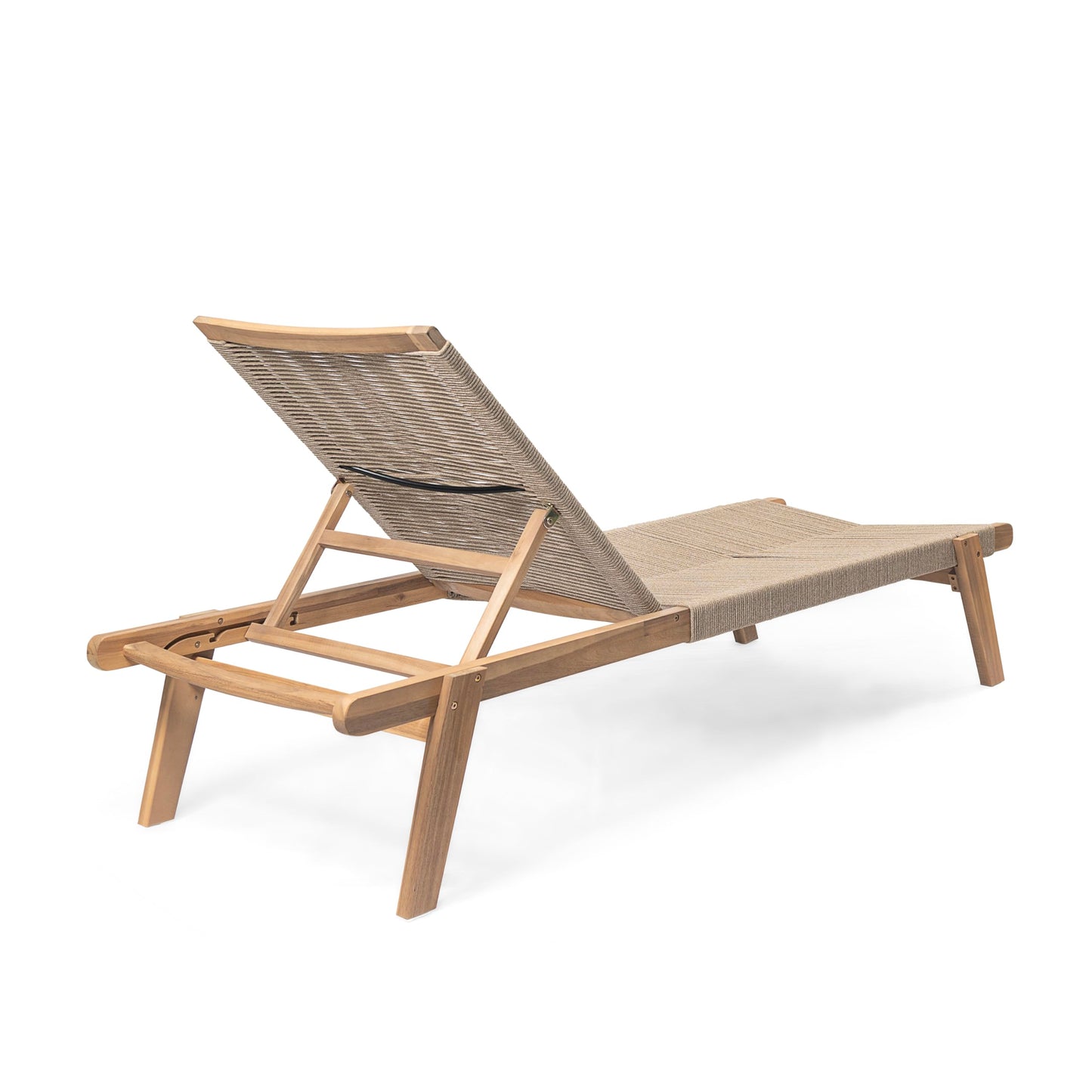 Christopher Knight Home Set of 2 Outdoor Patio Wood Adjustable Chaise Lounges with Rope Seating, Rope Chaise Lounge with Acacia Wood Frame, Chaise Lounge for Poolside, Balcony, Yard, Teak+Beige