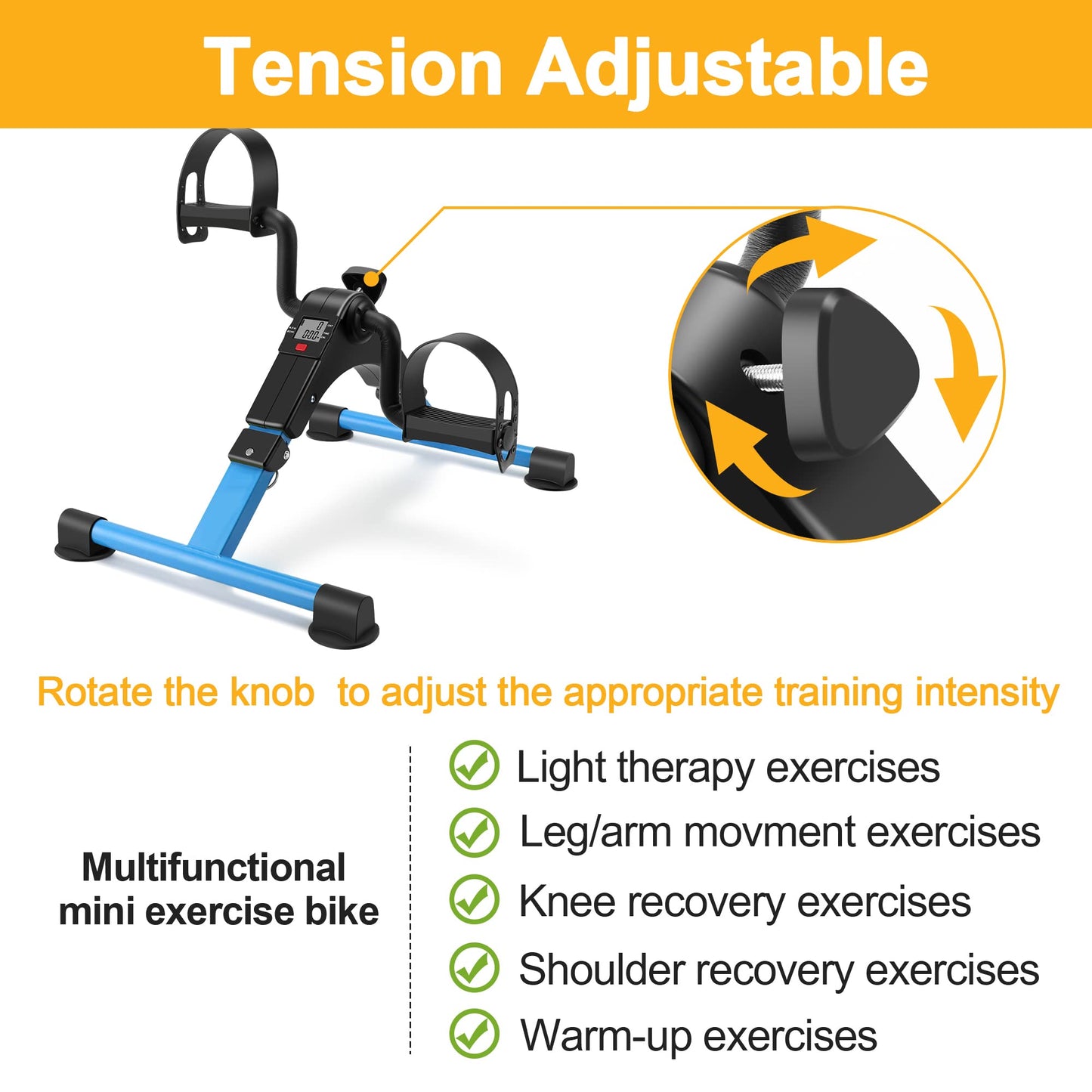 Folding Exercise Bike Pedal Exerciser Portable Desk Bike with LCD Display for Arms and Legs Workout (BLUE)