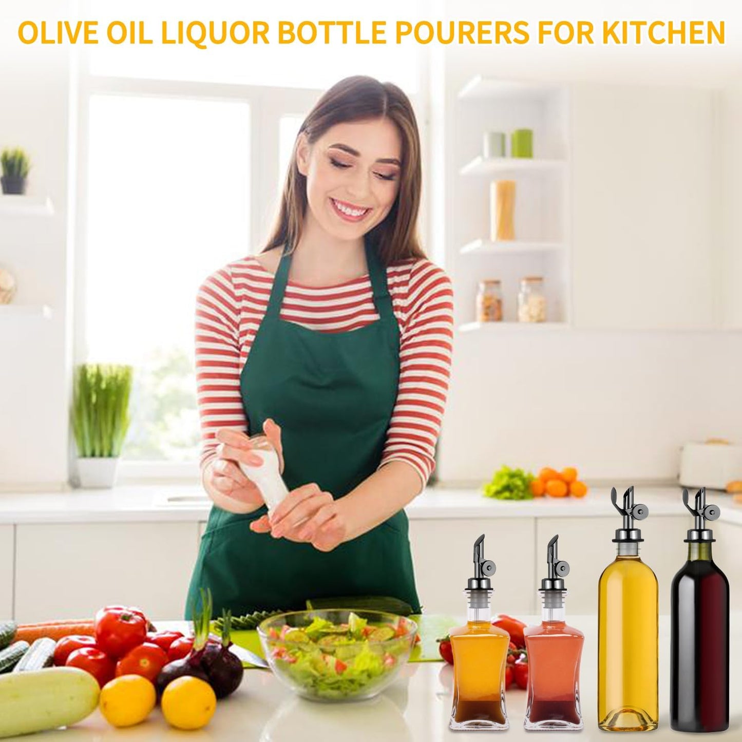 4 Pack Professional Olive Oil Dispenser Spout Stainless Steel Pour Spouts, Weighted Olive Oil Spout with Auto Flip Dust