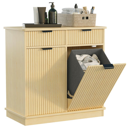 Mepplzian Natural Double Tilt Out Laundry Hamper Cabinet Laundry Basket Cabinet Hidden Laundry Hamper with 2 Drawers & 2 Baskets for Bathroom Bedroom,30x30x16in