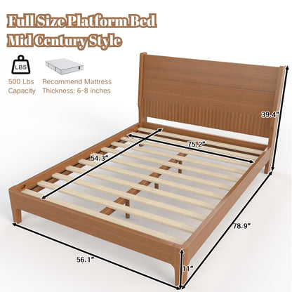 Full Size Platform Bed with Bamboo-made Structure, Mid-century Style Bedframe with Chic Design Headboard, Sustainable Bed Frame Full for Bedroom, No Box Spring Needed & Easy Assembly, Warm Brown