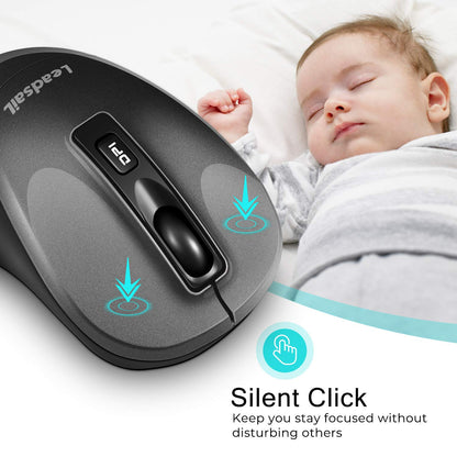 LeadsaiL Wireless Computer Mouse, 2.4G Portable Slim Cordless Mouse Less Noise for Laptop Optical Mouse with 4 Buttons for Laptop, Desktop, MacBook