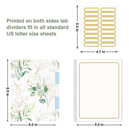 Rouidr Mini 3 Ring Binder with Clipboard, 1 inch Round 8.5 x 5.5 in Cute Binders Organizer with 5 Dividers Tabs & Clear Sleeves, School Supplies, Office Supplies, Leaves