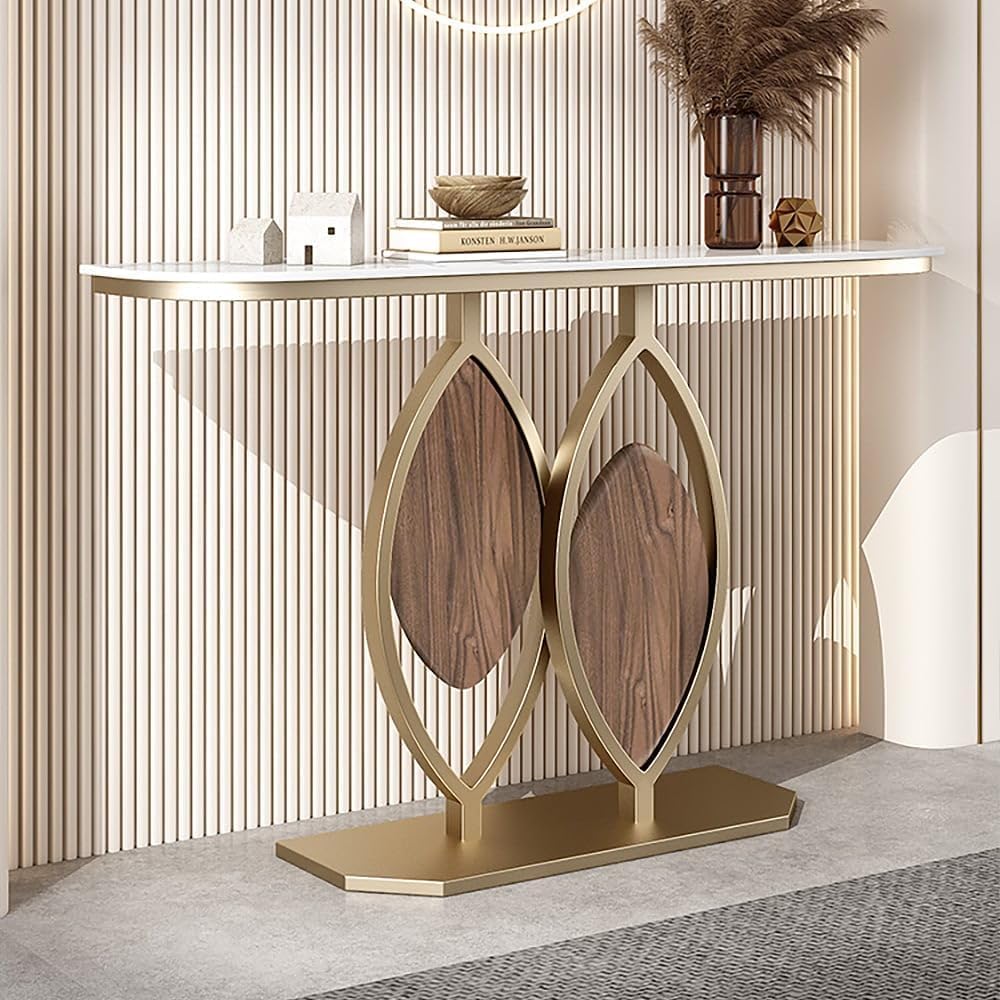 homary 39.4" Entryway Console Table with Sintered Stone Top, Modern Accent Table with Gold Metal Frame & Geometric Base for Entryway, Living Room & Hallway