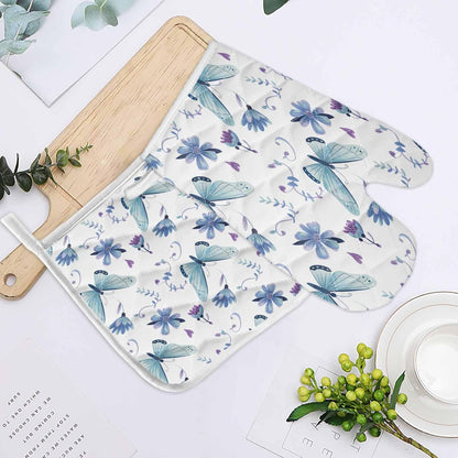 Chic D Kitchen Oven Mitts Gloves and Pot Holders Sets, Blue Butterfly Flowers Heat Resistant Non-Slip for Cooking, BBQ,