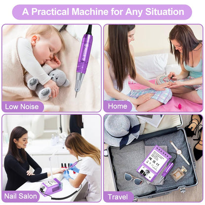 Professional Nail Drill Machine 30000 RPM Efile Electric Nail Filer Kit for Finger Toe Nails, Acrylic Gel Nails, Manicure Pedicure Drill with 6Pcs Nail Bits, 106Pcs Sanding Bands - Pink