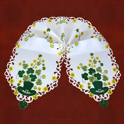 Simhomsen Large Irish Clover Table Runners for St. Patrick’s Day, Embroidered Shamrock Table Scarf, 14 × 105 Inch