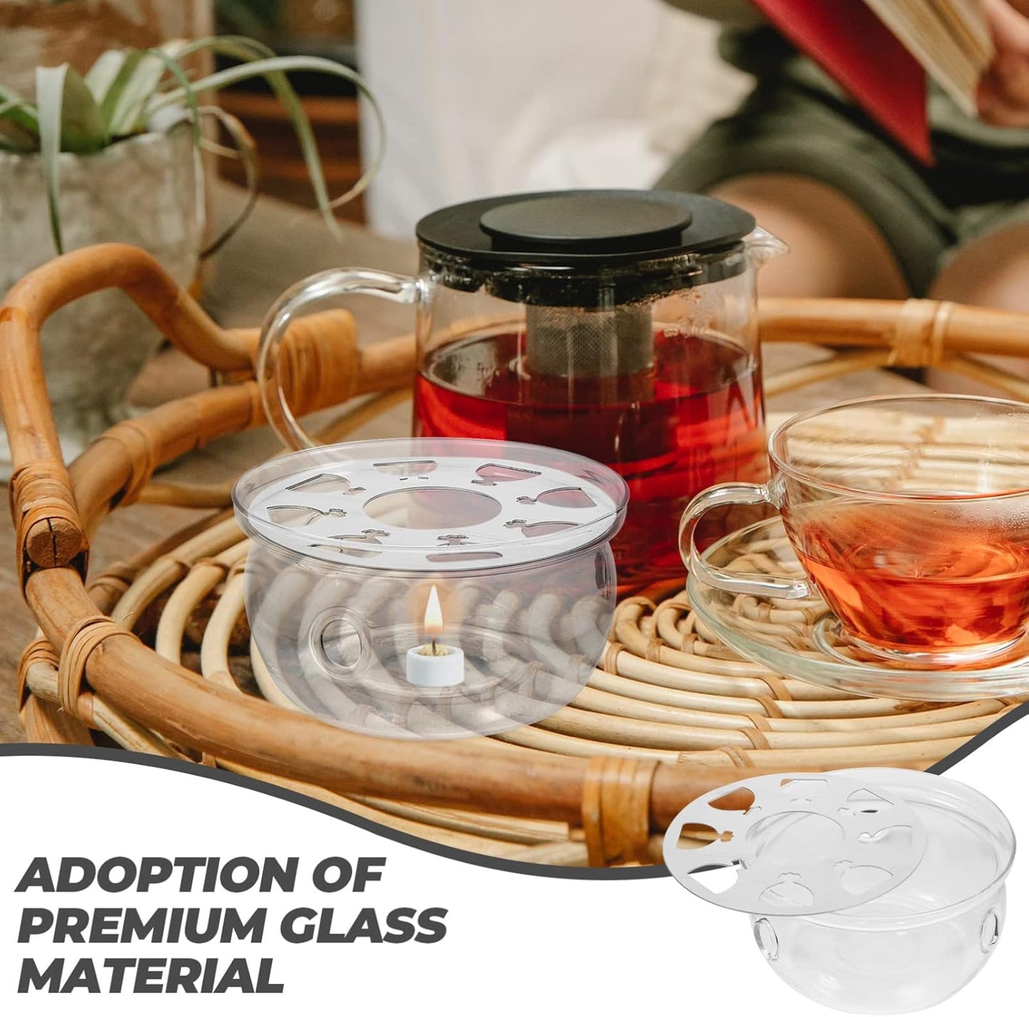 UPKOCH Glass Teapot Warmer, Clear High Borosilicate Glass Tea Kettle Heating Base for Home Kitchen