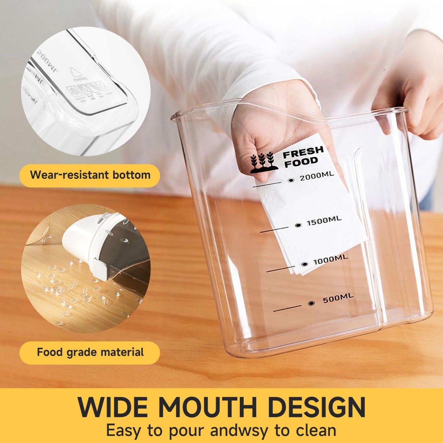 Rice Containers 5.5lbs and Cereal Storage Dispenser-Airtight Food Storage Organizers BPA free Plastic Kitchen Storage Containers food-grade PET material Suitable for rice, cereal, flour,etc(White)