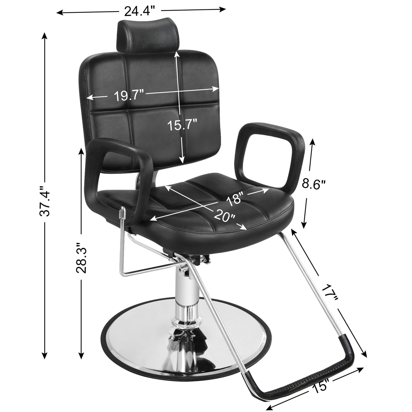 BarberPub Reclining Hydraulic Barber Chair, Salon Beauty Spa Shampoo Equipment, PVC Leather, Adult 2059 (Black)