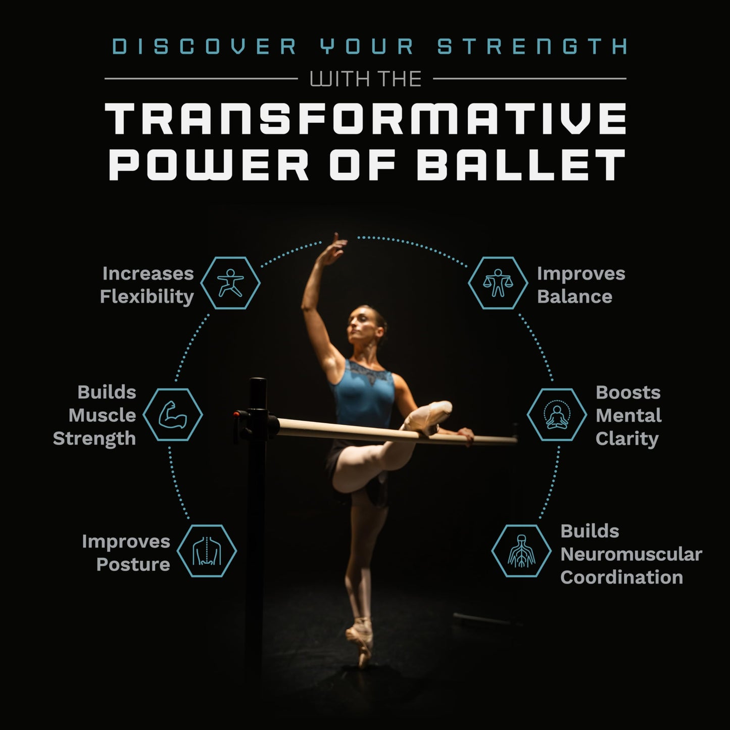 VITA Barre Portable Freestanding Double Ballet Barre, Professional, 8 Ft Bars, Black, Wood | Adjustable Height, Made in USA, Home or Gym Exercise Equipment for Kids & Adults | Dance, Fitness, Pilates