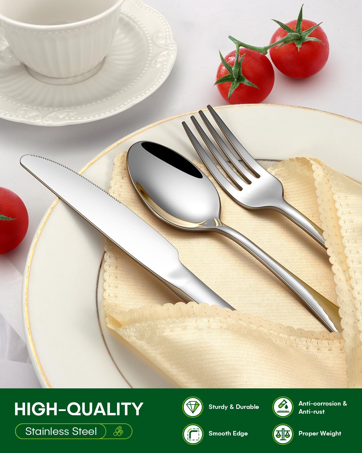 PHILIPALA 20 Piece Silverware Set, Stainless Steel Flatware Set for 4 Food Grade Cutlery Utensil Set Include Knife Fork Spoon Mirror Polished Dishwasher Safe