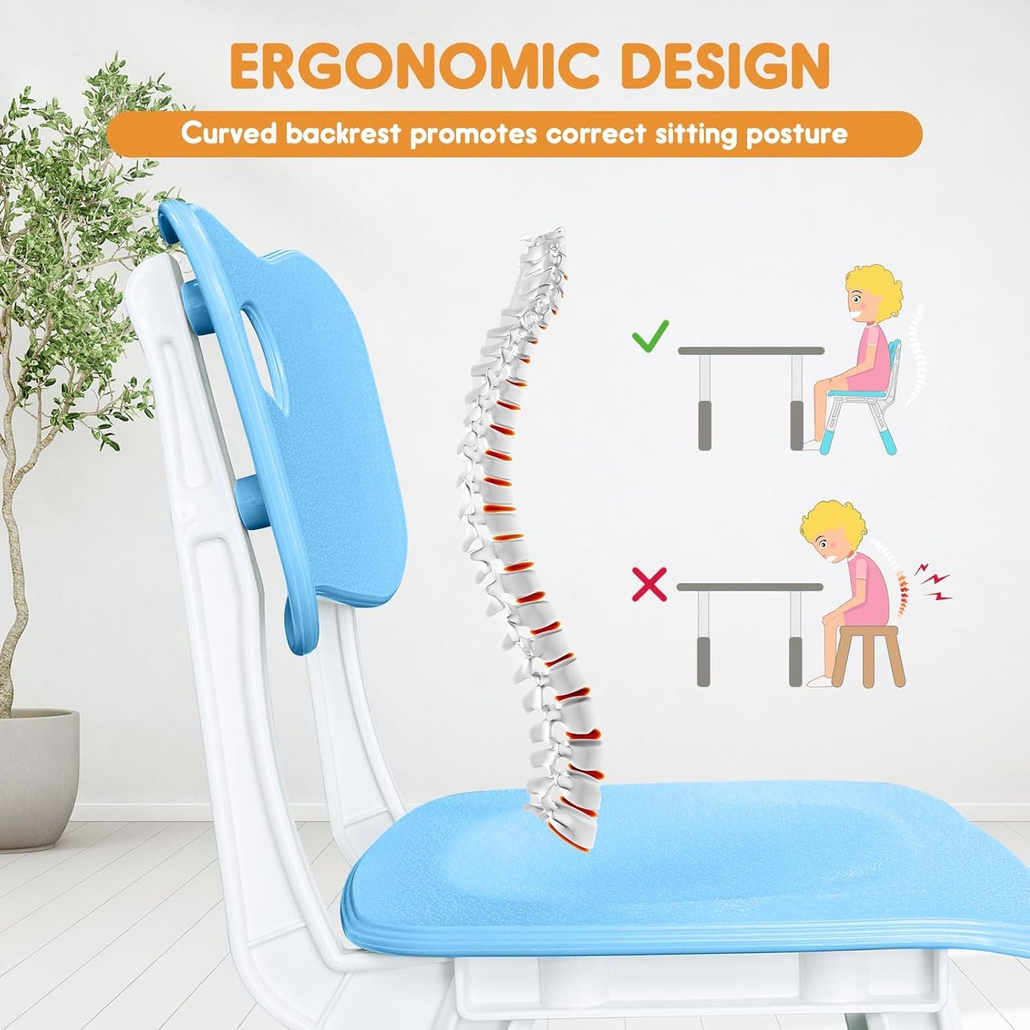 JIAOQIU 3 2-6. 220LBS Set Kid Chairs Indoor Level Adjustable Suitable for Children Age Toddler Chairs Maximum