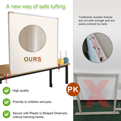 Kerty 29.5" Tufting Frame, Wooden Tufting Frame for Rug Making, A Safer Tufting Cloth Stand Using Plastic U-Shaped Channels Instead of Nails