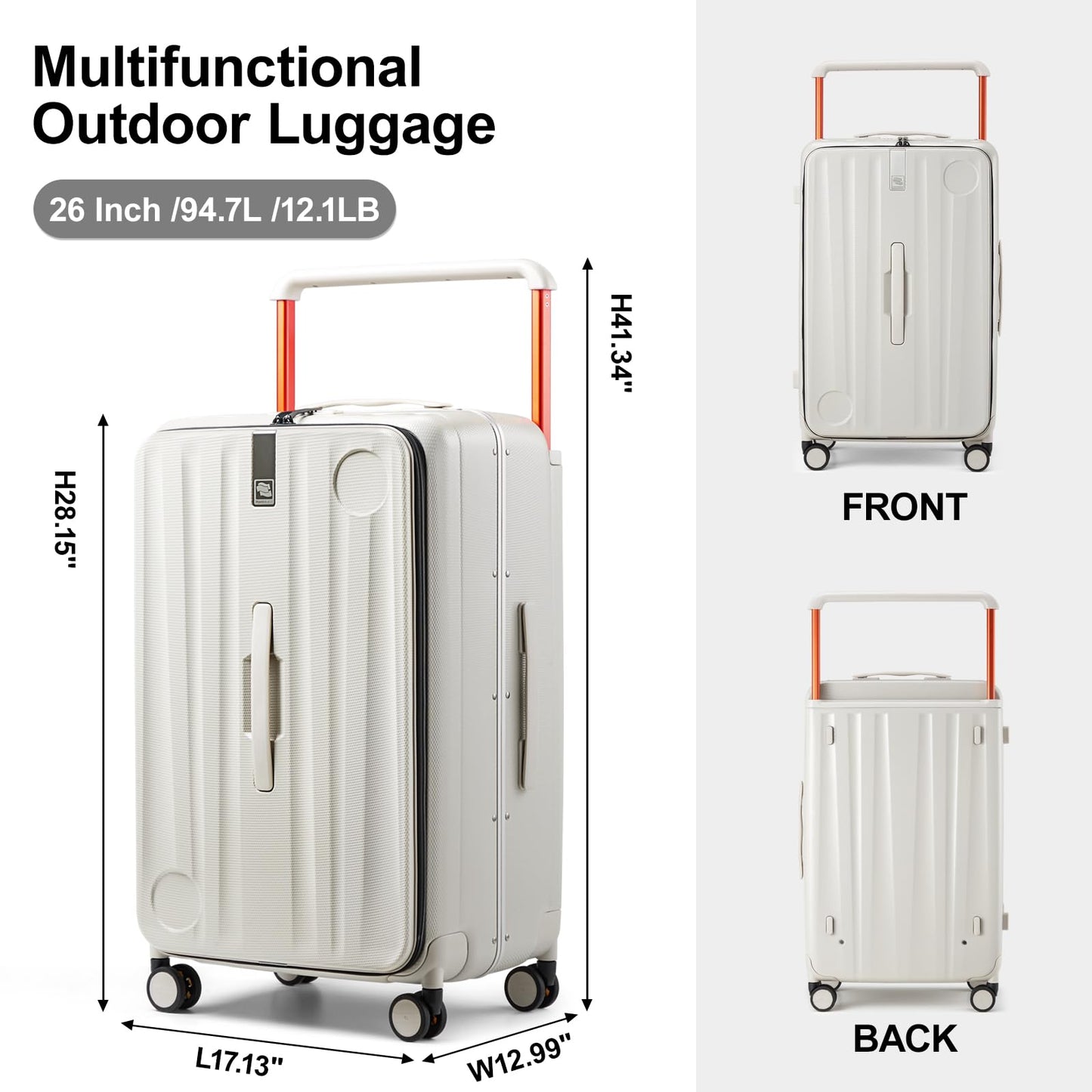 Hanke Multifunctional 26 Inch Checked Luggage Hard Shell Suitcases with Wheels Travel Trunk Style Luggage Large Rolling Suitcase for Women Men(Ivory White)