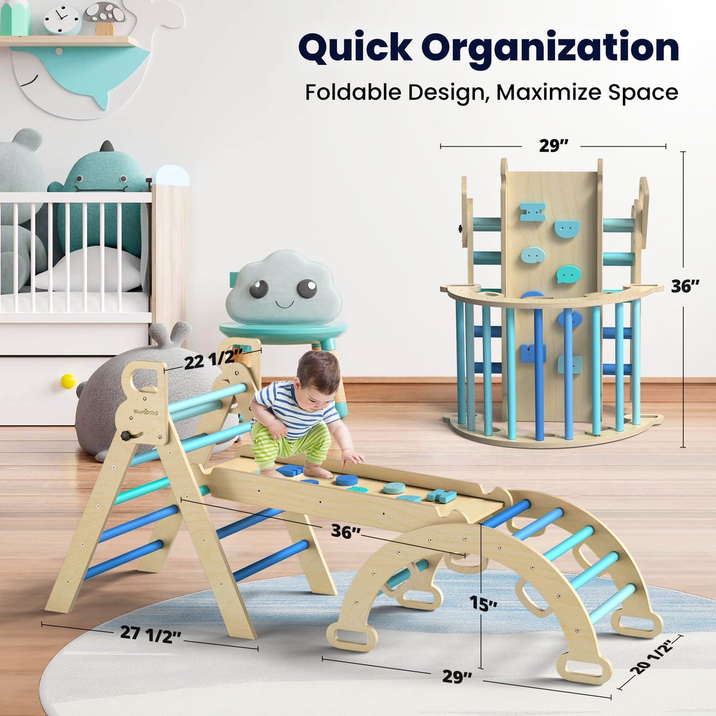 BlueWood 8 in 1 Pikler Climbing Set Indoor Arch Toys for Toddlers 1-3 Years