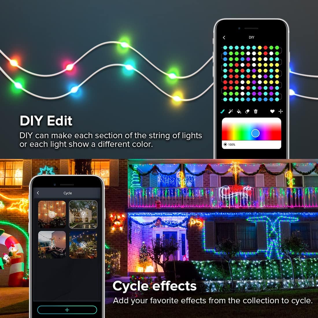 2 Pack WS2812B 33FT IP65 Smart Fairy String Lights USB Bluetooth Twinkle with Timer and Remote, Music Sync Funny Modes