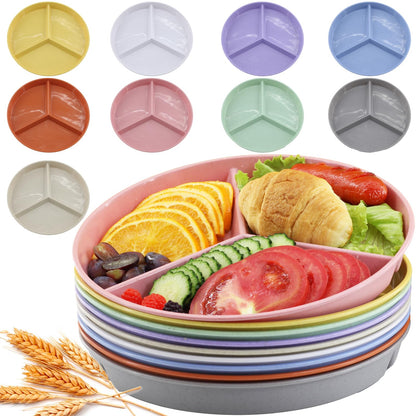 falichchch 9.6-Inch Large Multicolor Wheat Straw Divided Plates – 9PCs Unbreakable 3-Compartment Plates for Portion Control & Healthy Eating Microwave & Dishwasher Safe – Eco-Friendly & Reusable
