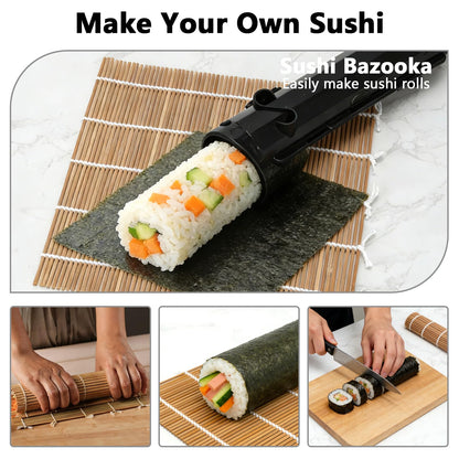 23pcs Sushi Making Kit, Complete Sushi Making Kit with Bazooka Roller, Sushi Mold, Bamboo Mats,Chopsticks, Sauce Dishes, Sushi Making Kit for Beginners & Pros Sushi Makers Kitchen Accessories